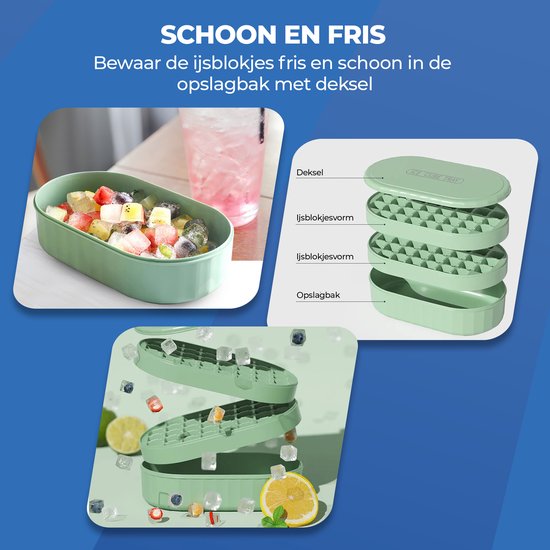 Roegaarden ijsblokjesvorm met deksel - ijsemmer - Ijsblokjesmaker - Met opvangbak - Met schep