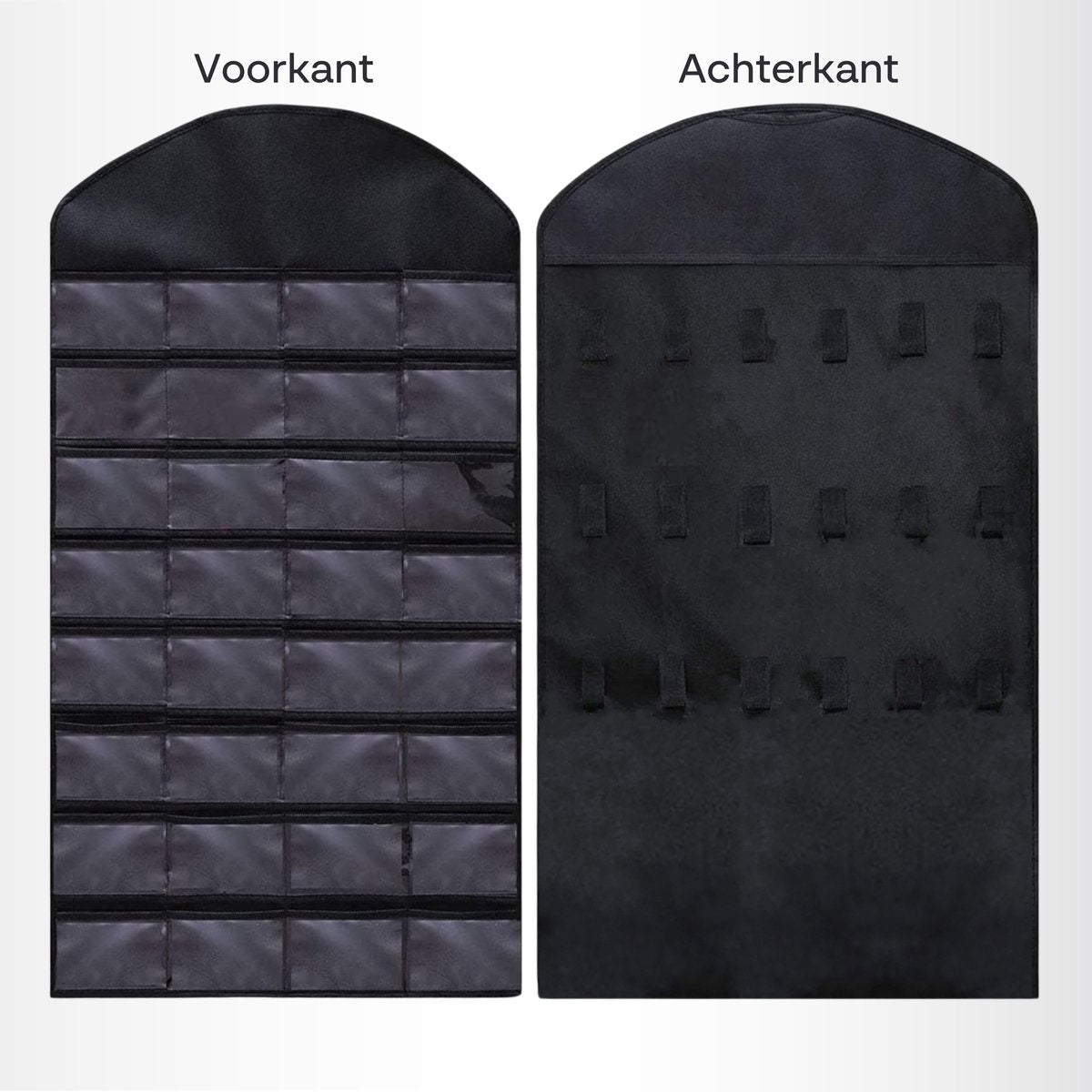 Aerend - Sieraden organizer - Dubbelzijdige hangende en doorzichtige Juwelenstandaard - Opbergaccessoires - Opbergtas boven de deur in zwart - Voor kettingen, oorbellen, zonnebrillen, ringen, Make-up