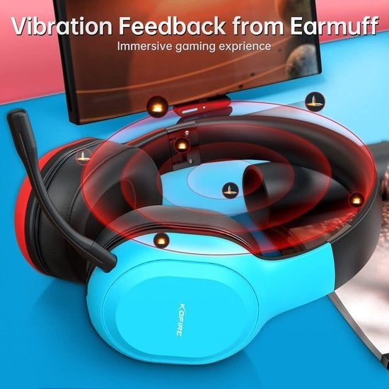 Kofire UT-01 2.4GHz Draadloze Gaming Headset - Bluetooth Over-ear koptelefoon met microfoon - Multi platform - Rood blauw