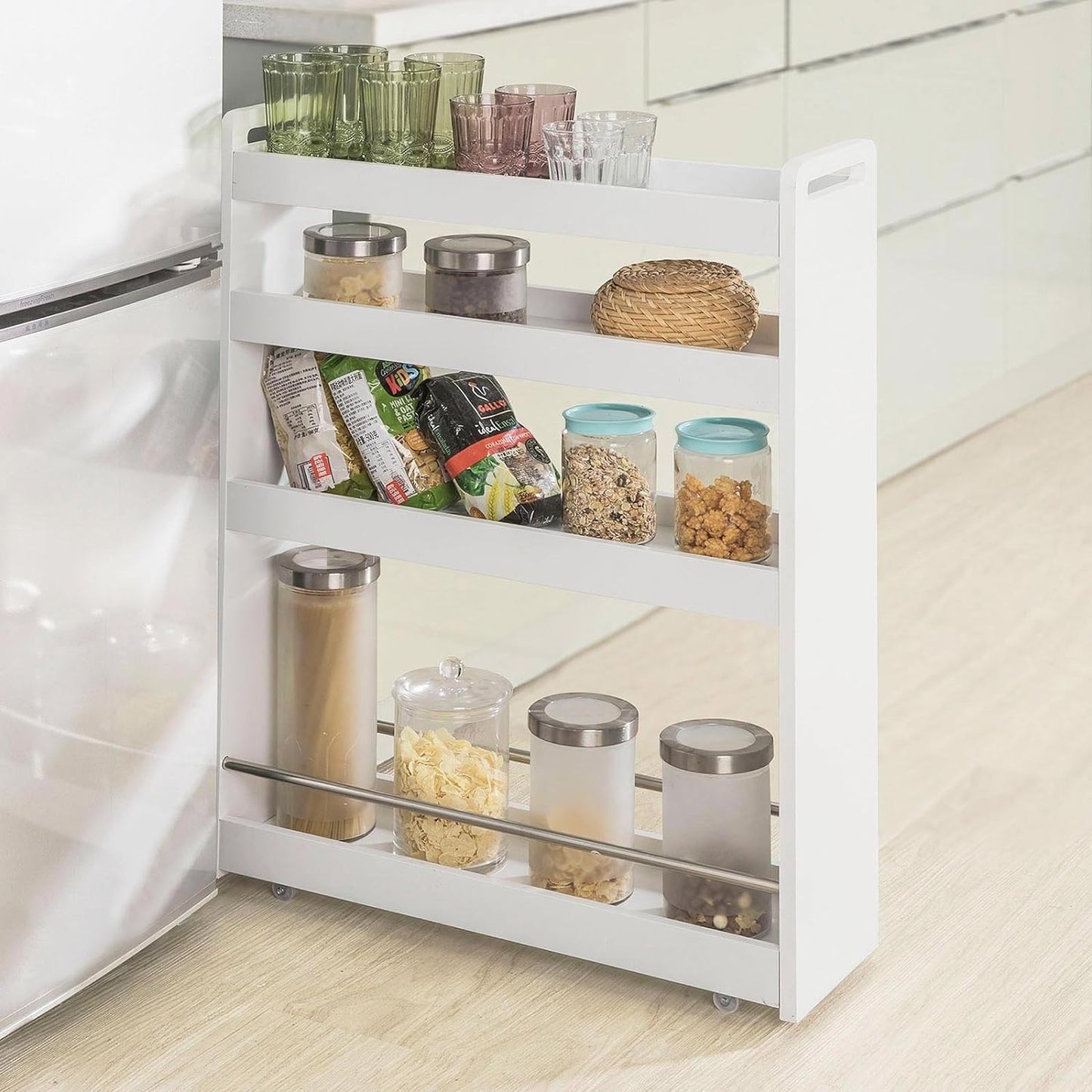 SoBuy Keukenrek 4-Laags op wielen - Max. 20 kg - 60 x 19 x 81 cm - Wit