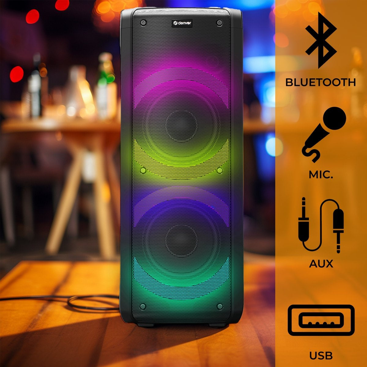 Denver Bluetooth Luidspreker Party Box Disco Verlichting BPS352 Zwart
