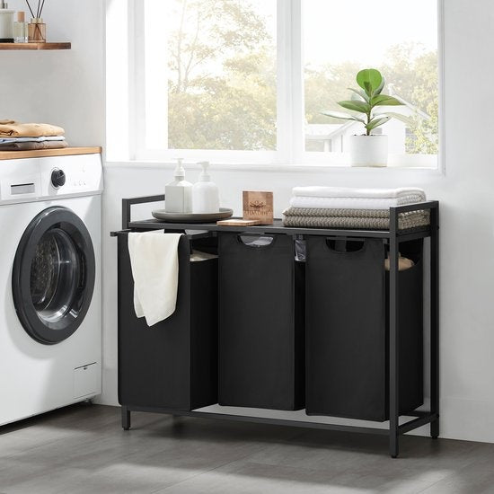 O'DADDY Wasmand – Met Plank & 3 Vakken – 114 liter – 92,5 x 33 x 71 cm – Dark Grey
