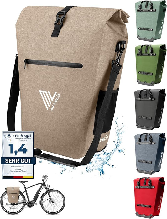 MIVELO Fietstas – Waterdicht & Incl. Laptopvak & Fietsslot – 25 liter – Sandbeige