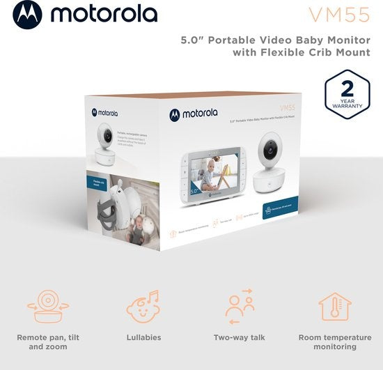 Motorola Nursery Babyfoon met Camera - VM55 - 5-inch Kleurendisplay - Draadloos - Infrarood Nachtzicht - Kantelende Camera - Terugspreekfunctie