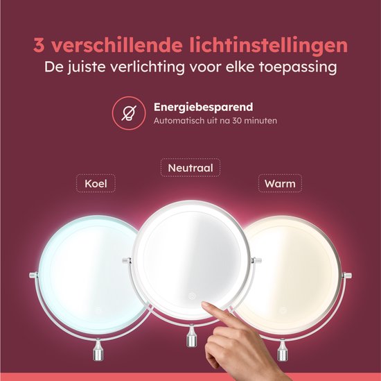 Fraay® Make Up Spiegel met LED Verlichting - 10x Vergroting - Vergrootspiegel met Licht - Oplaadbaar - Scheerspiegel - Badkamerspiegel - Chroom