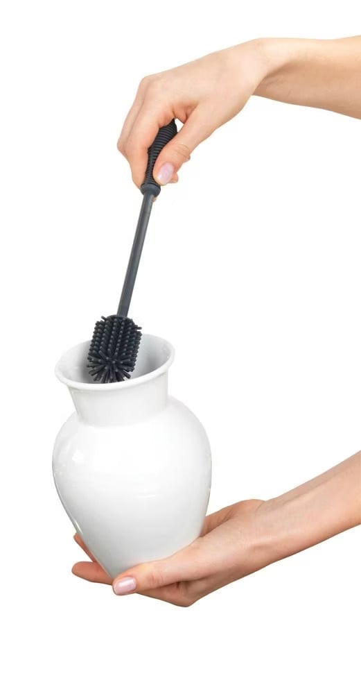 WENKO Sia Flessenrager Grijs - 25 cm - Siliconen - Borstelkop Ø3,5 cm