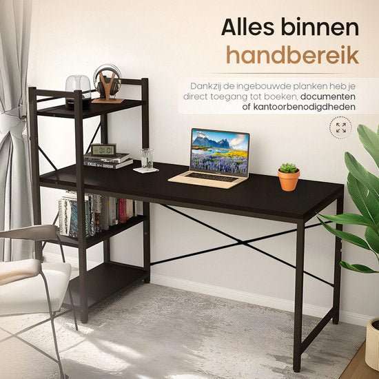 O'DADDY® Bureau met Verstelbare Voeten - Bureautafel - Computertafel - Game Bureau - Gaming Desk Klein - Bureaublad Meubel - 120 x 60 cm - Boekenrek - Computerbureau - Zwart
