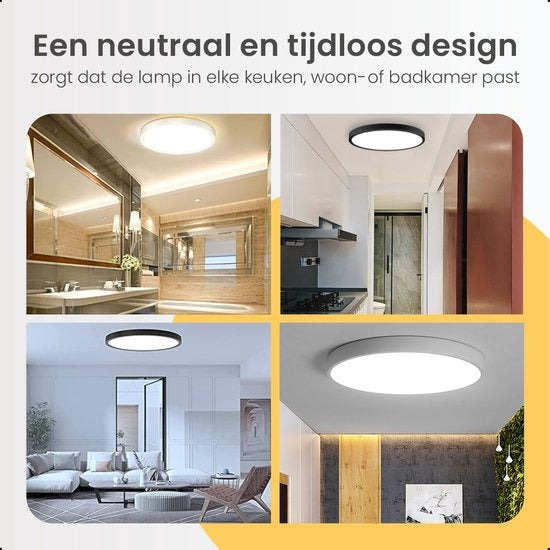 Goliving Plafondlamp – Plafonniere – Led – Extra Dun – 3 lichtkleuren– Slaapkamer – Badkamer – Woonkamer – Ø 23cm – Zwart