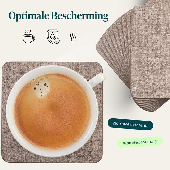 Castagnola Kunstlederen Onderzetters – Onderzetters voor Glazen – Design Onderzetters met Houder – Leren Onderzettersset met metalen houder – Leder – Set van 10 - Gemêleerd Bruin - 10x10cm