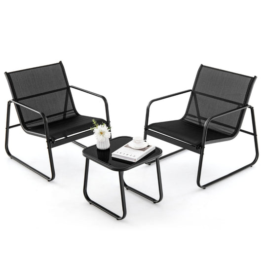 3-delig Tuinmeubelset Balkonset met 2 Stoelen en Tafel - Zwart, Afmetingen Stoel 58x60x85 cm, Tafel 60x60x72 cm
