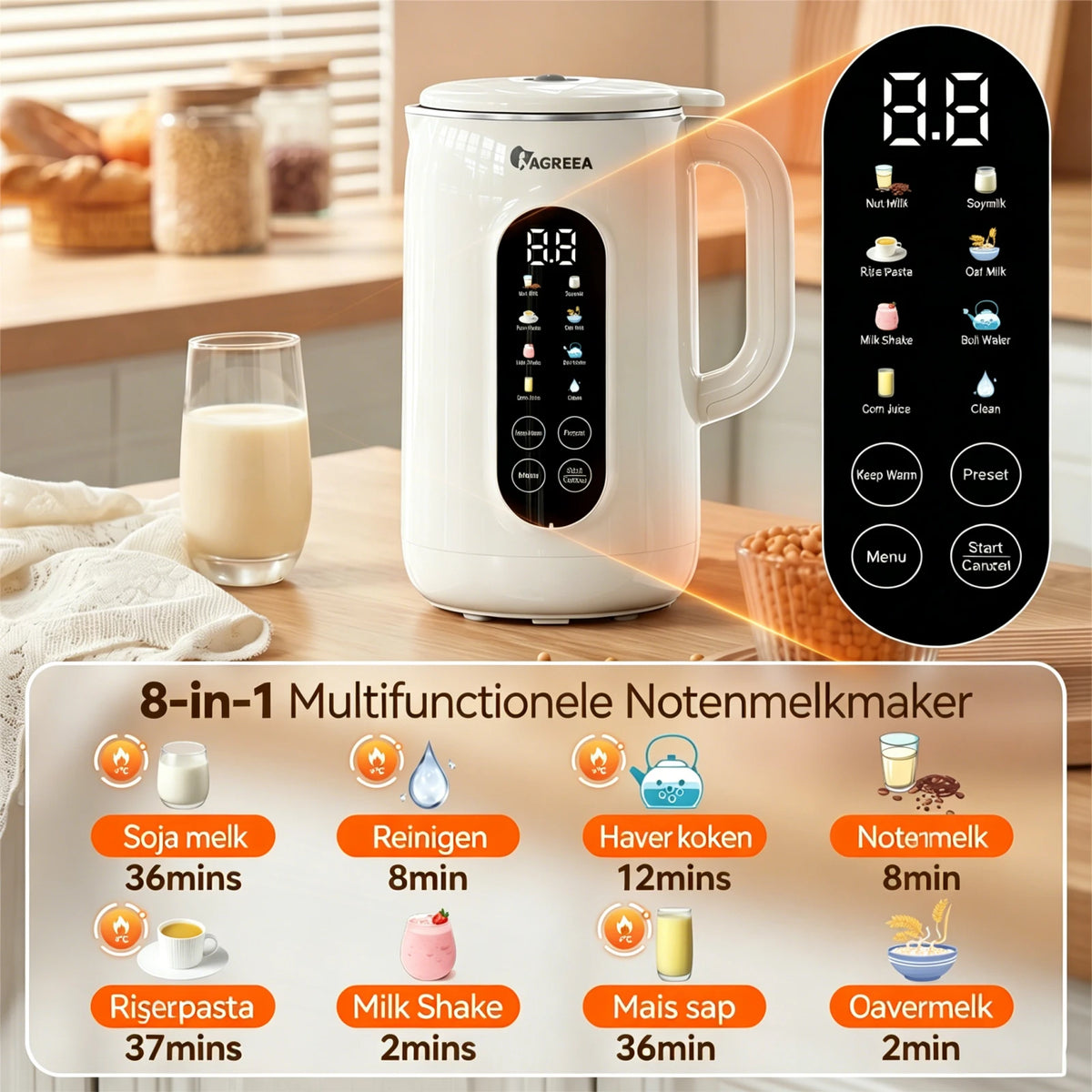 IAGREEA 10-in-1 notenmelkmaker met roestvrijstalen deksel - BPA-vrij materiaal perfect voor zelfgemaakte amandelmelk