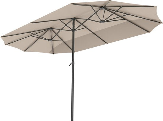 LifeGoods Dubbele Parasol - Tuin - 270x460cm - tot 15 Personen - Waterdicht - met Hoes - Taupe