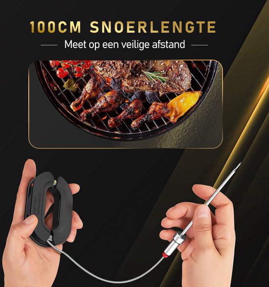 MostEssential PRO-3 Digitale Vleesthermometer - BBQ Thermometer - Draadloos met App - Bluetooth 5.0 - 100M Bereik - Inclusief 3 Meetsondes & Luxe Opberghoes