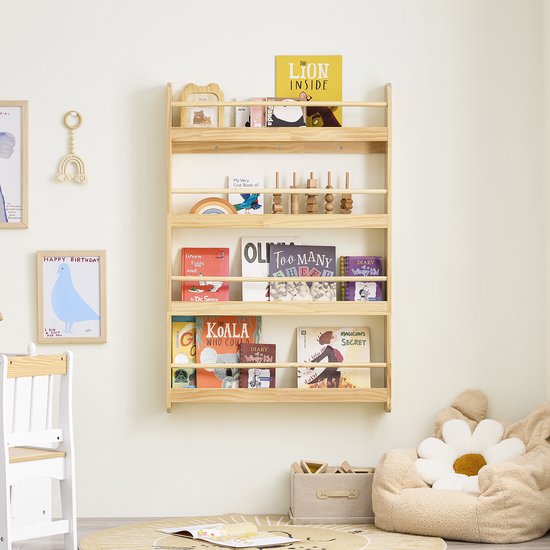 SoBuy KMB08-N Boekenkast voor kinderen, 4 niveaus, meubels, opslag, speelgoed, boekenkast, opbergkast, plank, slaapkamer, natuur, 80 x 12 x 118 cm