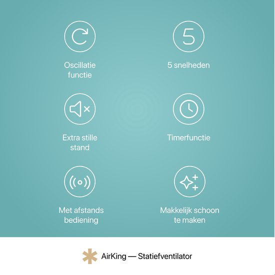 AirKing Statiefventilator - Extra Stille, Energiezuinige Ventilator met 5 Snelheidsstanden - Afstandsbediening, Timerfunctie & Roterende Luchtstroom - Zwart - Koelventilator voor Kamer