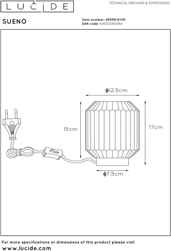 Lucide SUENO - Tafellamp - Ø 13 cm - 1xE14 - Grijs