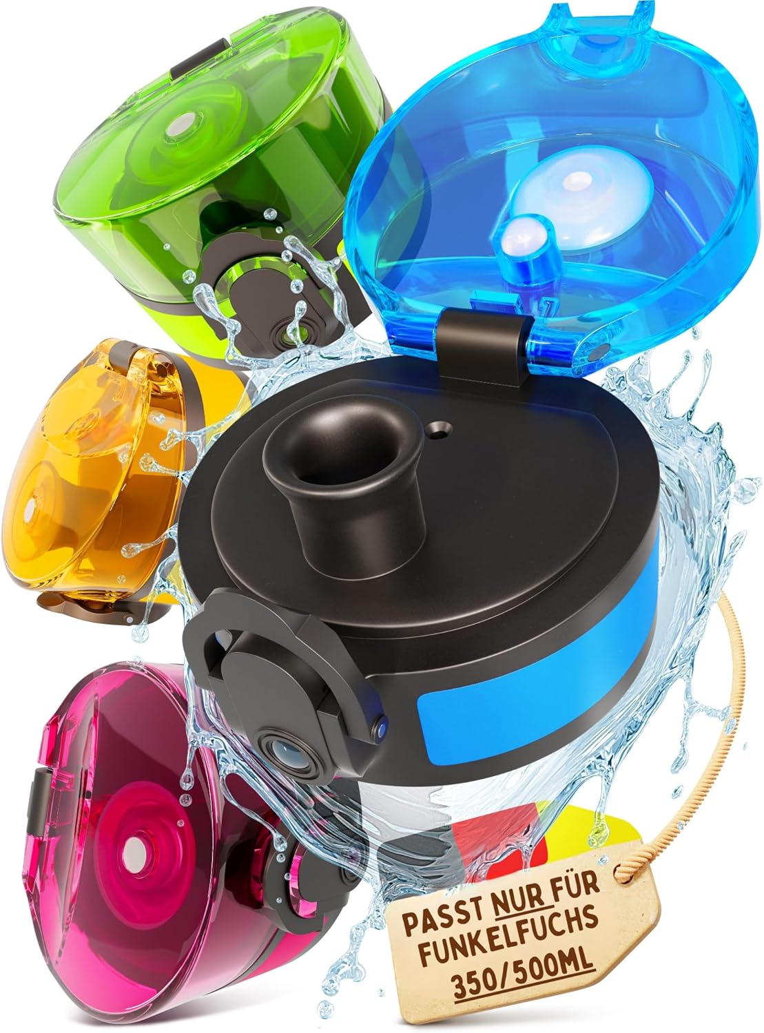 Funkelfuchs® - Vervangingsdeksel voor drinkfles 500ml (Blauw) - Alleen geschikt voor Funkelfuchs drinkflessen