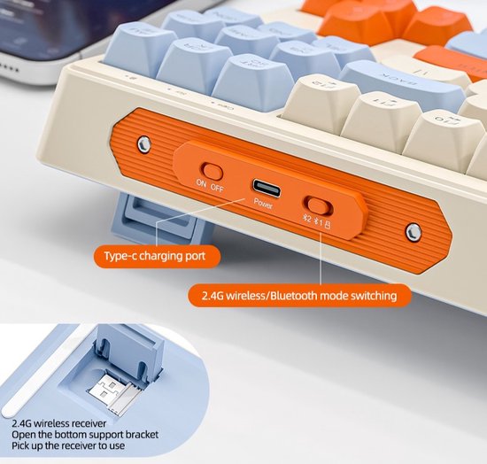 M87 Draadloos RGB Gaming Toetsenbord - 87 toetsen - BT5.0/2.4G - PBT Ball Keycaps - Shimmer