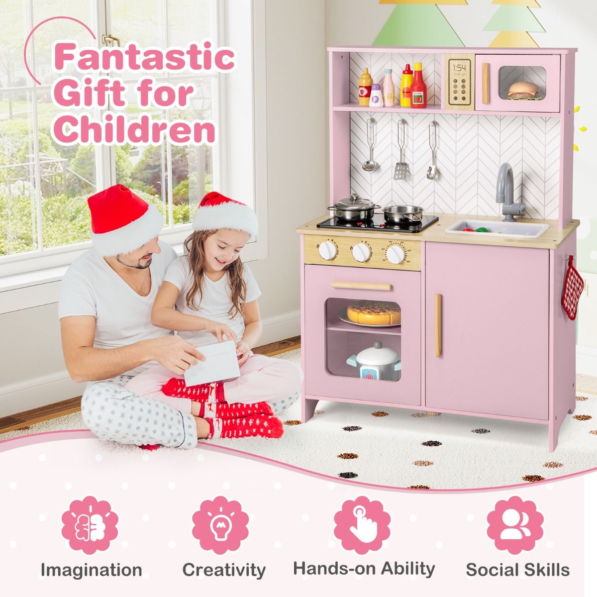 Coast Houten Speelkeuken voor Kinderen - licht en geluid - magnetron en oven - roze