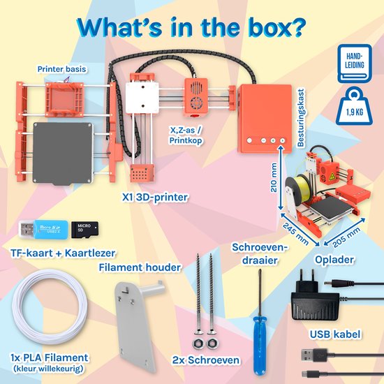 3D&Print 3D Printer voor Beginners, Kinderen - Bouwpakket - Starterspakket voor Kinderen - Oranje