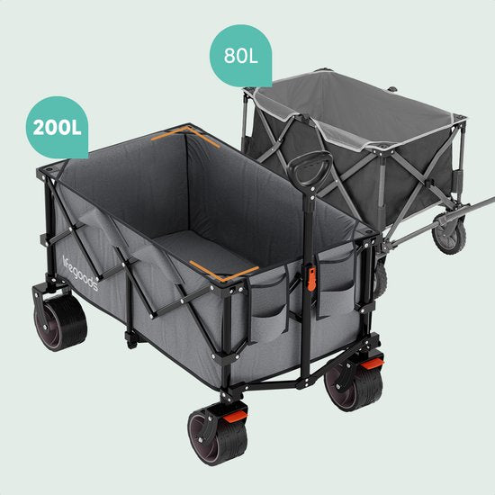 LifeGoods Bolderkar XL - 200L - Opvouwbaar - 100KG - Bolderwagen - Beschermhoes - Grijs