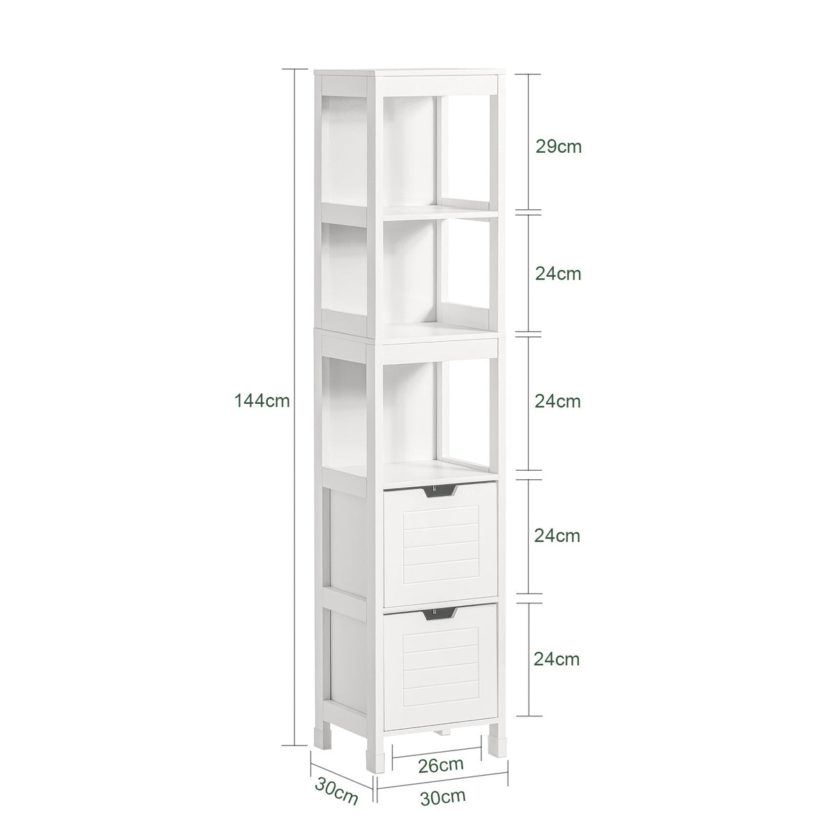 SoBuy Hoge Badkamerkast  Met Voetkussen  - 2 Lades - Wir - 30x30x144cm