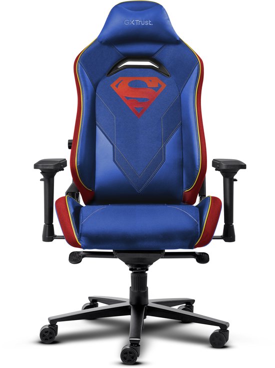 Trust GXT 721SM Ruya Pro Superman Editie - Premium Gaming Stoel - Nekkussen - Verstelbare Rug Ondersteuning - Hoogte Verstelbaar - Rug- & Armleuningen Verstelbaar - Superman Blauw