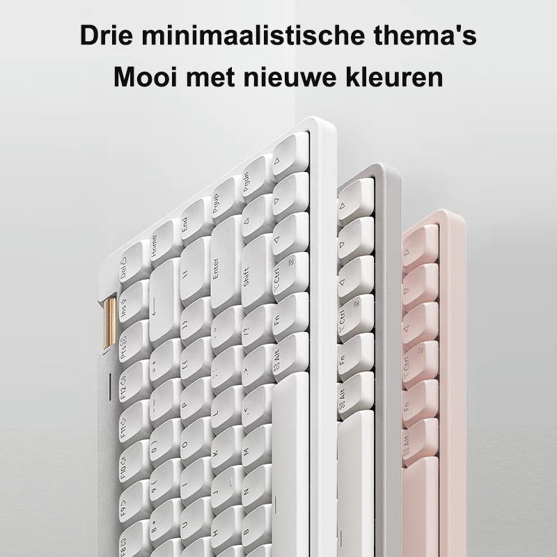 Lofree OE921 75% kantoortoetsenbord, tri-mode, US QWERTY-indeling, 84 toetsen, laagprofiel lineaire switches, 2000 mAh batterij, volumewiel, roze