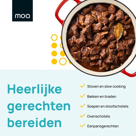 MOA Gietijzeren Braadpan - Braadpan inductie - Gietijzeren pan - 3,5L inhoud - Ø 30 cm - Alle warmtebronnen - Gewicht 5,6 kg - Emaille - Kersenrood