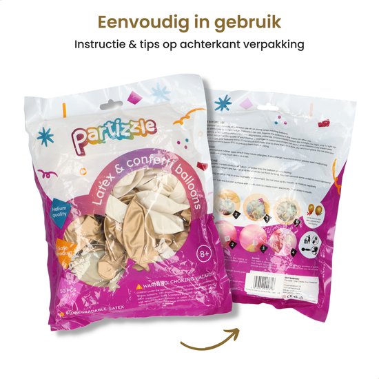 Partizzle 50x Ballonnen Wit en Goud - Helium Geschikt - Papieren Confetti - Nieuwjaar / Oud en Nieuw - Bruiloft, Huwelijk Kerst Ballonnenboog Decoratie - Latex
