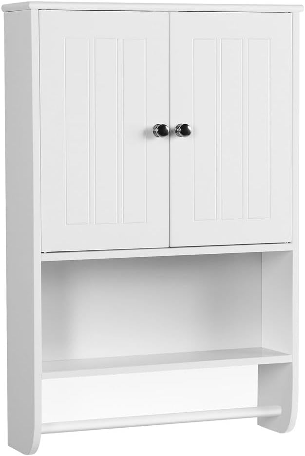 Yaheetech Wandkast Badkamer - Wit - 48,5 x 14 x 73 cm - Handdoekrek, Open Vak, Verstelbare Planken