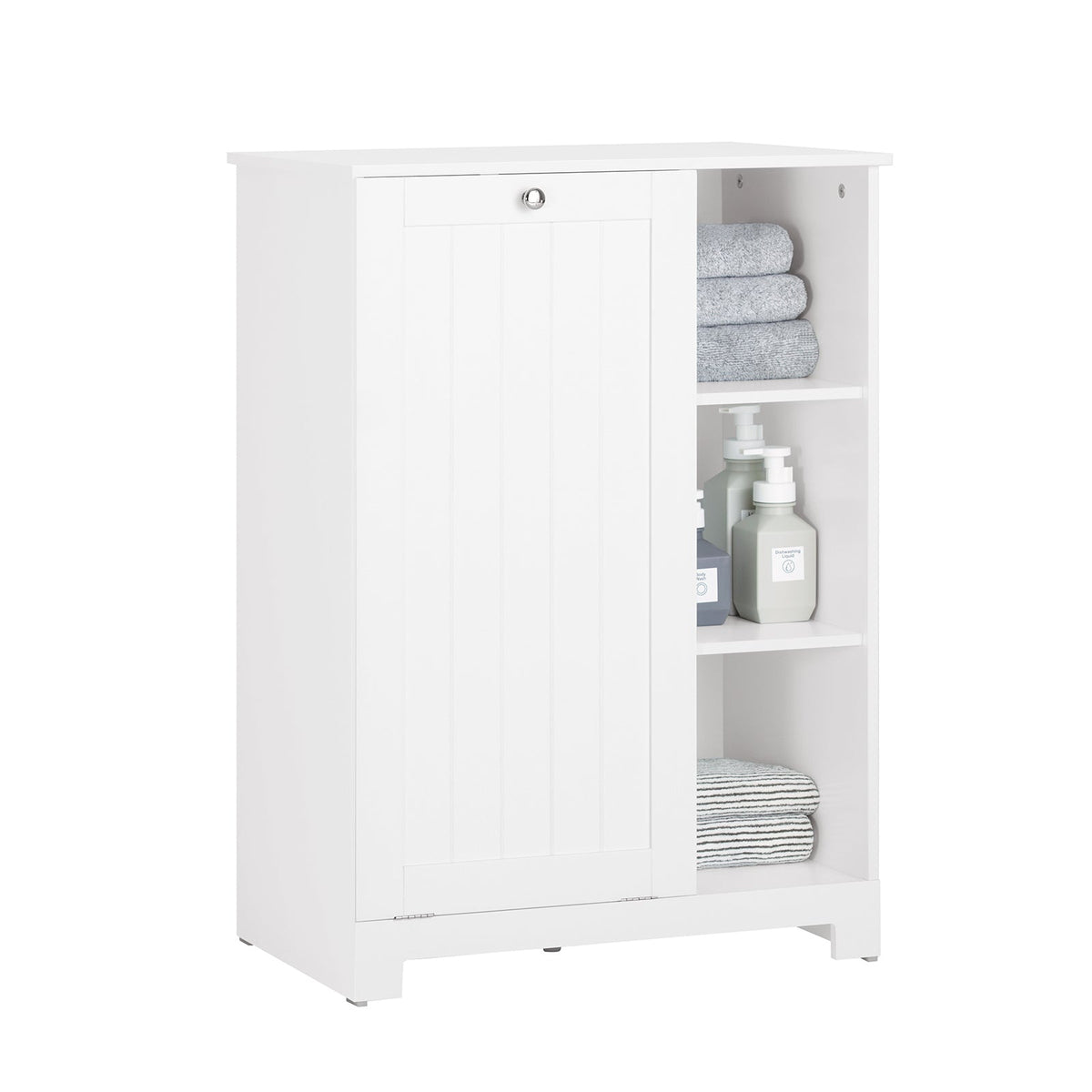 SoBuy Waskast met Waszak - 3 Planken - 1 Wasmand - 60 x 37 x 86 cm - Wit