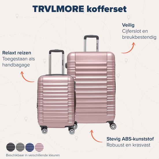 TRVLMORE Kofferset - 2 Delig - 38L Handbagage + 110L Ruimbagage - Lichtgewicht - Trolley - Reiskoffer Set - Roségoud