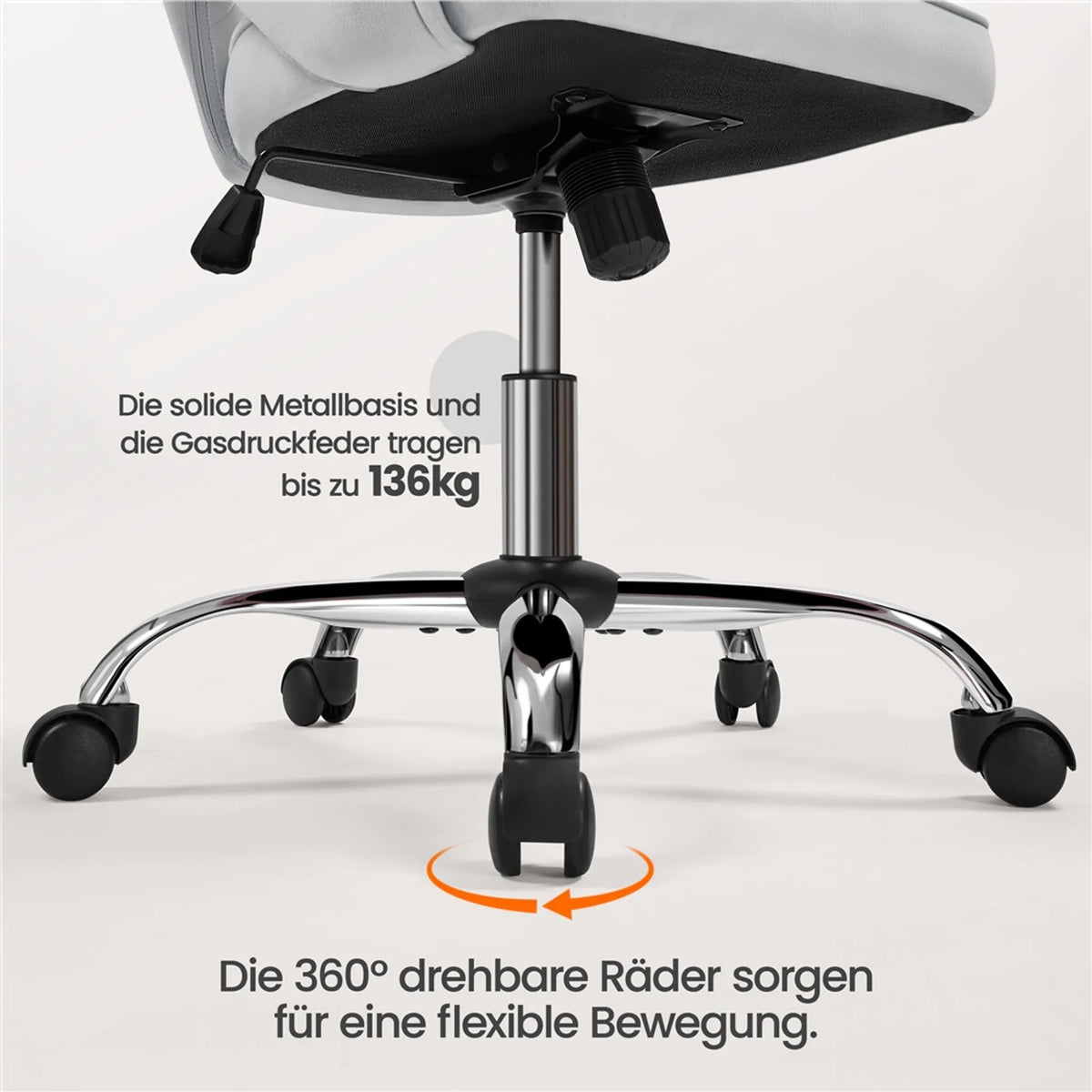 Yaheetech Bureaustoel Fauteuil – 60 x 56,5 x 73-83 cm – Voorzien Van Fluweelzachte Bekleding En Verstelbare Zithoogte En Ontspannende Schommelfunctie – Voor Kantoor En Ontvangsthal – Lichtgrijs Polyester En Metaal