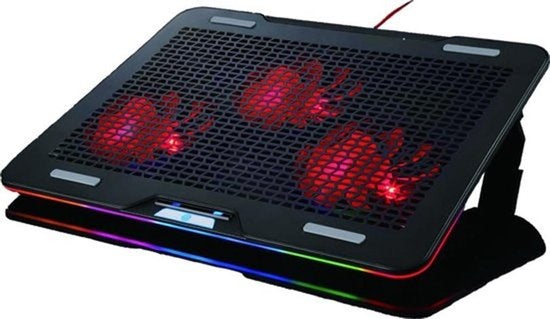Fuegobird Laptop Cooler - Laptophouder en koeler - 3 ventilatoren - Verstelbaar - RGB - Max 17 inch - Zwart