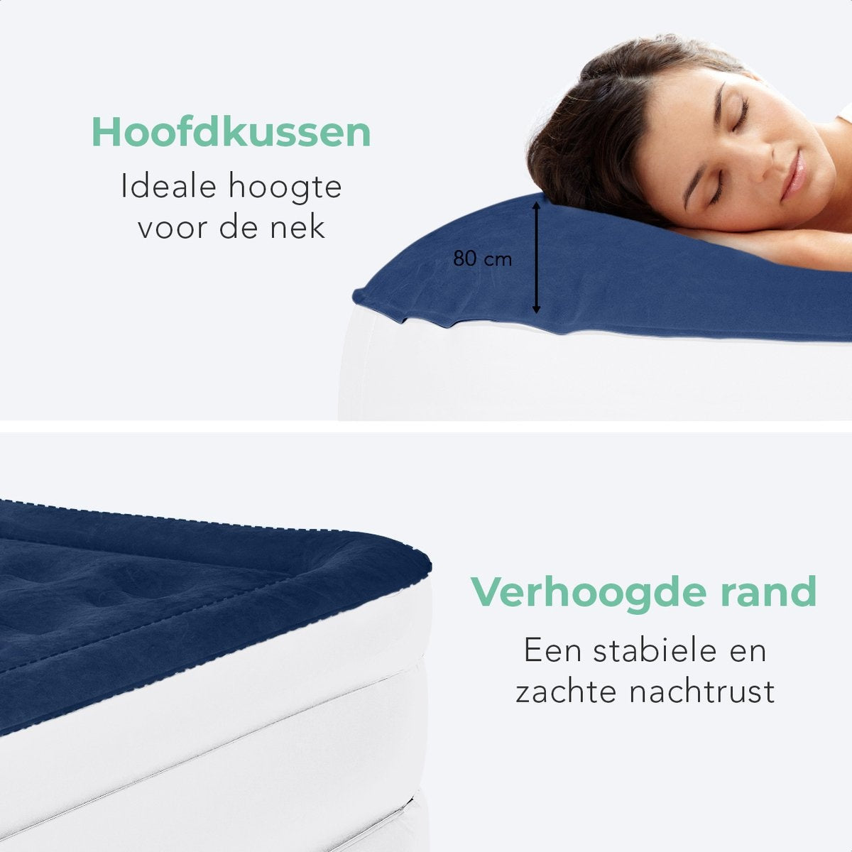 LifeGoods Luchtbed - 1 Persoons - met Ingebouwde Pomp - Incl. Draagtas en Reparatiekit - Wit/Blauw