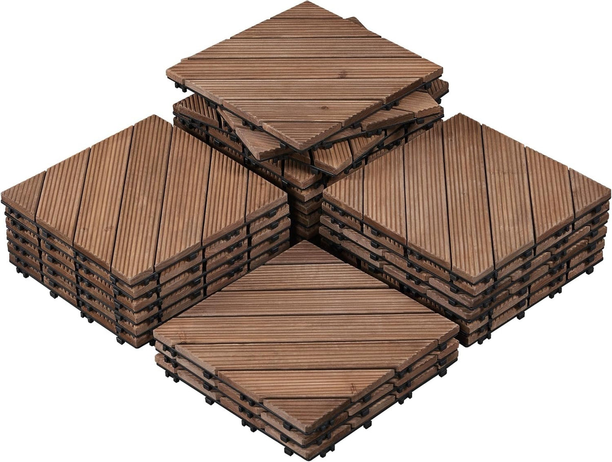 Yaheetech Houten Terrastegels - 27 Stuks - Diagonaal Patroon - Bruin