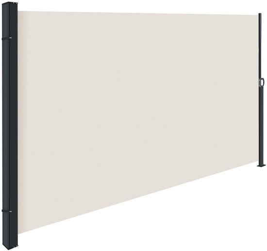 tectake® Uitschuifbaar Windscherm met Oprolmechanisme - 300 x 160 cm - Zijluifel met Aluminium Frame- Zonnescherm - Tuinscherm - Beige Balkonscherm - Ondoorzichtbaar Privacyscherm - Markiesdoek