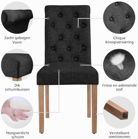 Yaheetech eetkamerstoelen met hoge rugleuning - set van 2 - zwart