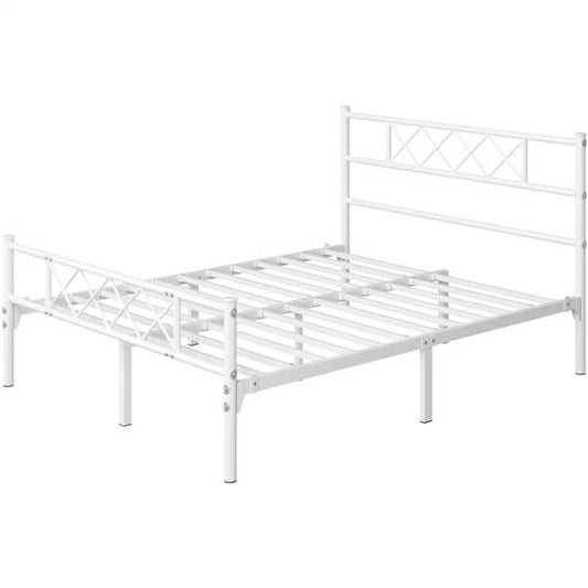 Yaheetech Metalen Bedframe 90 x 190 cm - Wit - 204 kg - 32 cm Onderbedopslag - Met Hoofdbord en Voetbord
