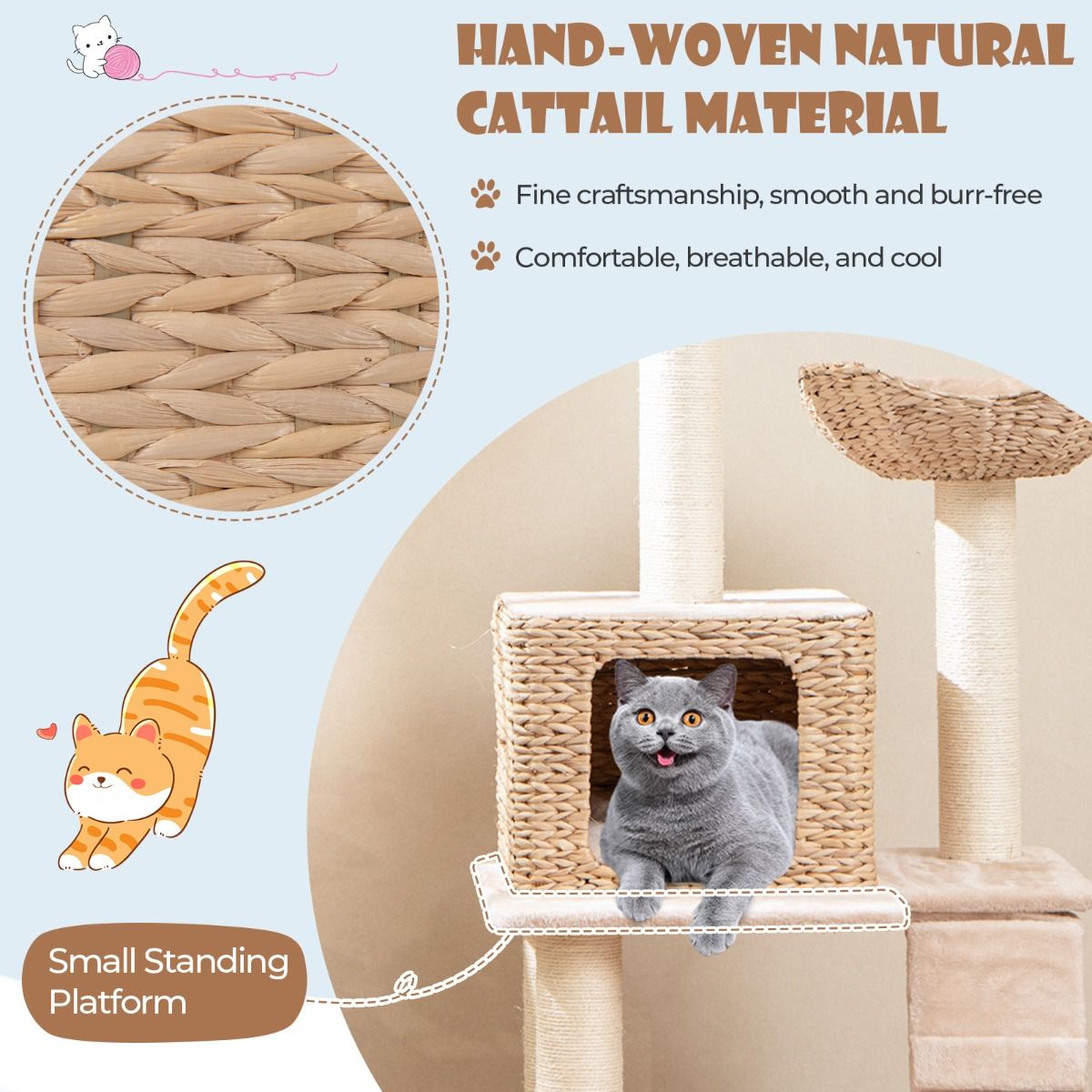 Coast Krabpaal voor katten - 4 niveaus - sisal krabpalen - wasbare kussens - beige 122 cm