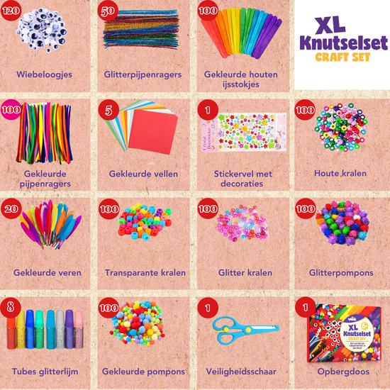 Vaive Knutselset 905-delig – Knutselen Meisjes & Jongens - Kralen, Veren, Pompons & Wiebeloogjes - Knutselkoffer - Knutselspullen - Knutselpakketten