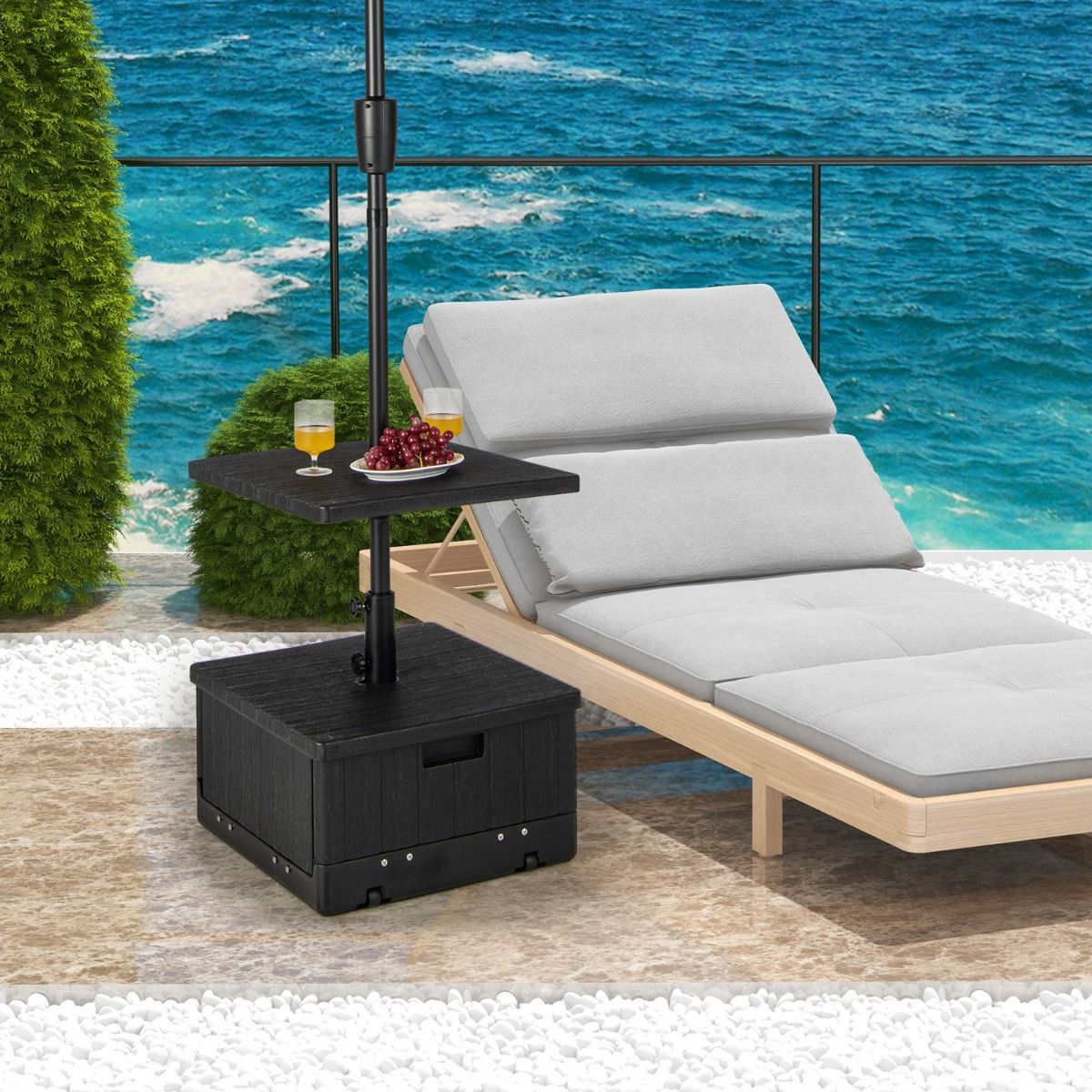 Coast 80 kg Vulbare Parasolvoet met Tafelblad en Wielen 53x53x45 cm Zwart