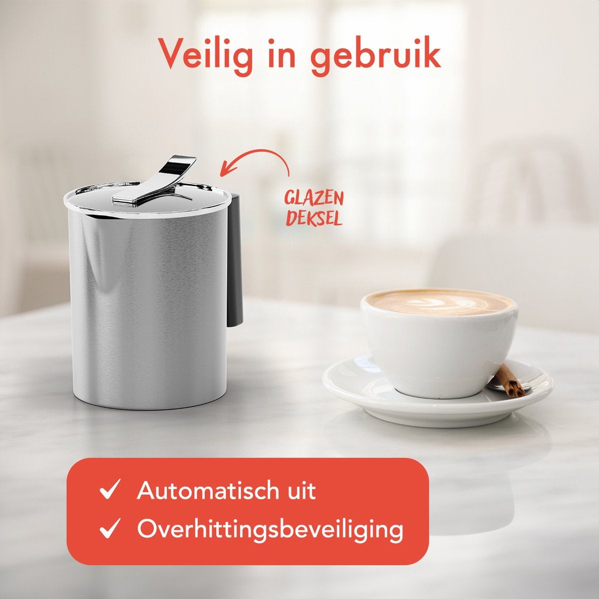 KitchenBrothers - Elektrische melkopschuimer - Vaatwasmachinebestendig - 4-in-1 - 400 ML - Roestvrij staal/zwart