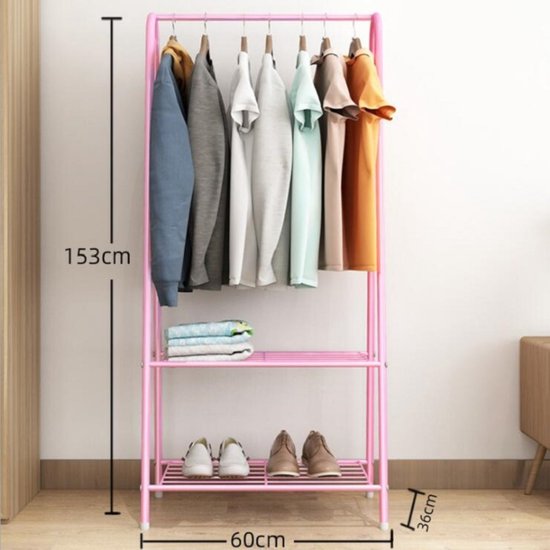 Ceruzo Kledingrek met Schoenenrek - Metaal - Roze- 152 cm hoog - 60 cm breed - Kinderkamer - Garderobe Opbergrek-Roze