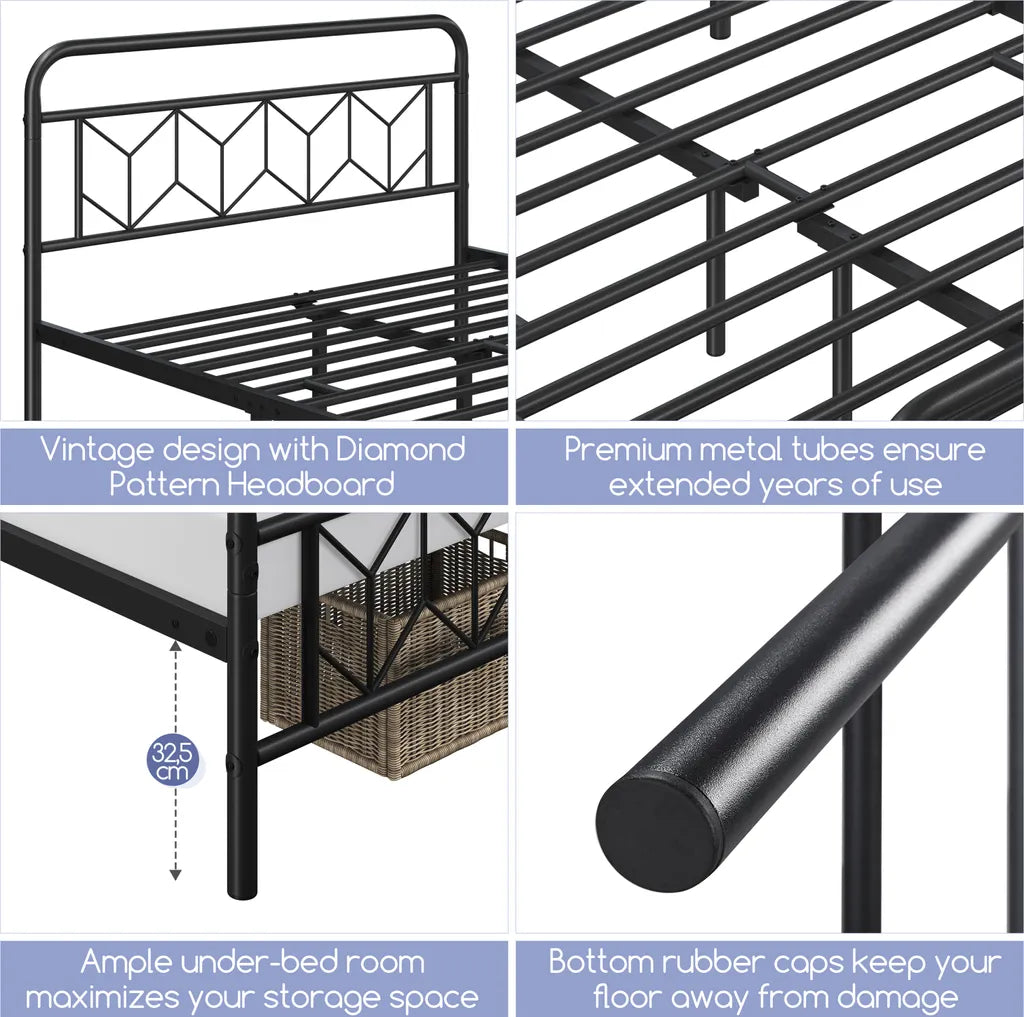 Yaheetech Metalen Bedframe Vintage met Opbergruimte, 140x200 cm, Zwart