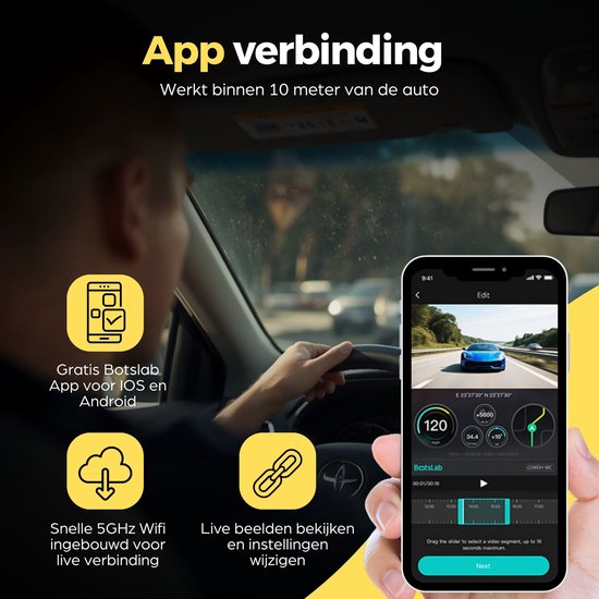 Botslab G980H Pro 2CH 4K Wifi Gps 2CH 64gb dashcam - 4K camera voor + 2K achter - 2,45 inch LCD - Wifi en Gps - Parkeermodus - 64gb Micro SD kaart - dashcam voor auto