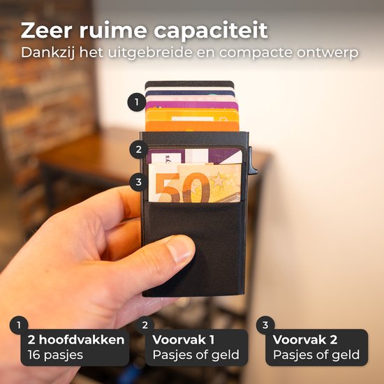 Nuvance Pasjeshouder Uitschuifbaar - 18 Pasjes - Rfid Bescherming - Pasjeshouders voor Mannen & Vrouwen - Creditcardhouder - Zwart