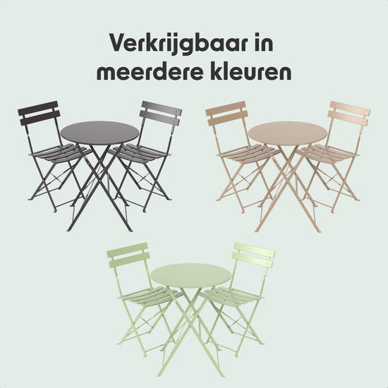 LifeGoods Bistroset - Staal - 3-delig - Tuinset - Inklapbaar - Balkonset met Tafel - Weerbestendig - Mintgroen