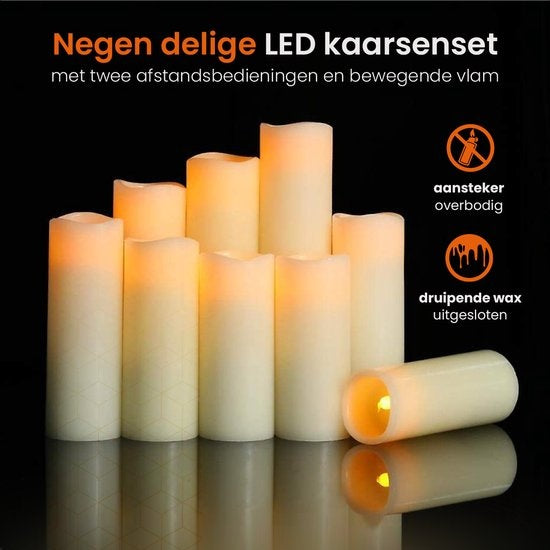Goliving Led Kaarsen Met Afstandsbediening - Bewegende Vlam - Echte Wax - 2x Afstandsbediening - Set van 9